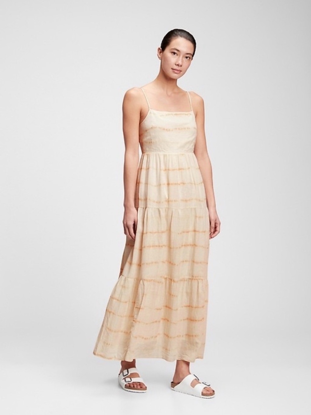GAP Neutral Tie Dye Boho Maxi Sundress Spaghetti Straps Smocked Back, size 4